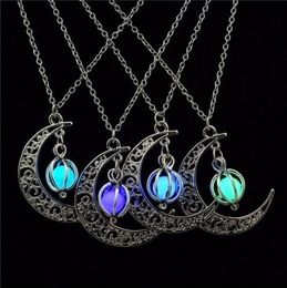 Glow In the Dark Pendant Necklaces For Women Silver Plated Chain Long Night Moon Necklaces Women Fashion Jewelry Necklaces GB65