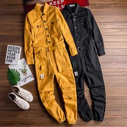 Spring and Autumn Male Denim Suit Jumpsuit HipHop Overalls jeans Suits Handsome Nine-point pants large size Costumes