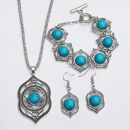 wholesale earring bracelet necklace turquoise sets big green charm necklace jewelry sets