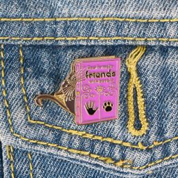 Cat Reading Enamel Brooches How To Make Friends With People Pins Denim Clothes Bag Cartoon Jewelry Gift For Friends Kids