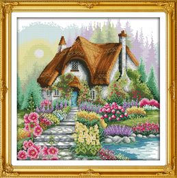 Flower home Scenery decor painting ,Handmade Cross Stitch Embroidery Needlework sets counted print on canvas DMC 14CT /11CT