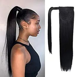 DIVA Drawstring Clip in Ponytail Extension Wrap Around Long Straight peruvian Hair Extension Human Hairpiece natural black 1b 100g120g 140g