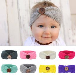 Hot Baby Girls Fashion Wool Crochet Headband Knit Hairband With Button Decor Winter Newborn Infant Ear Warmer Head Headwrap 8 Colours