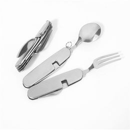 Outdoor Tableware (Fork/Spoon/Knife/Bottle Opener) Camping Stainless Steel Folding Pocket Kits Multifunction Tool for Camping cyq0056