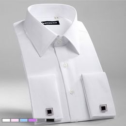 Men's Slim Fit French Cufflinks Shirt Non Iron Long Sleeve Cotton Male Tuxedo Shirt Formal Mens Dress Shirts With French Cuff176S