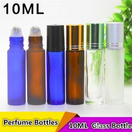 Portable 10ML MINI ROLL ON Glass bottle fragrance PERFUME Amber Brown THICK GLASS BOTTLES ESSENTIAL OIL bottle Steel Metal Roller ball 3010