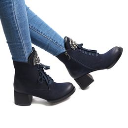 Hot Sale-Woman Winter Boots Ankle Boot Female Crystal Lace up Female Booties Platform Heels High Plush Footwear Women Boot 2018