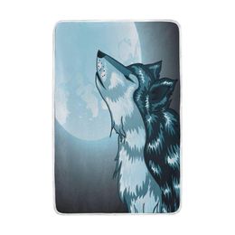 Howling Wolf Full Moon Night Blanket Soft Warm Cozy Bed Couch Lightweight Polyester Microfiber Blanket