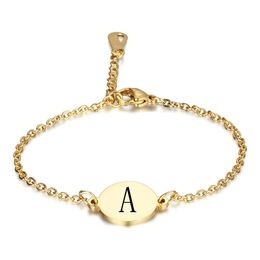New Fashion Titanium Stainless Steel Womens Gold Round A-Z Initial Letters Pendant Chain Bracelet Jewellery Lovers Gifts for Women Wholesale