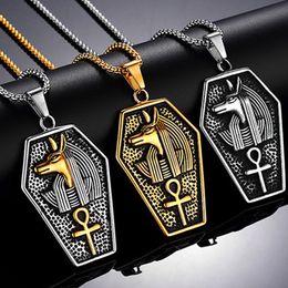 3 Colors Punk Stainless Steel Egypt Ankh Cross Anubis Pendants Necklace for Men Rock Jewelry High Quality Never Fade