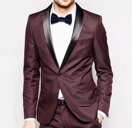 Brand New Burgundy Mens Wedding Tuxedos Black Shawl Lapel Groomsmen Tuxedos Popular Man Blazers Jacket Excellent Suit(Jacket+Pants+Tie)37