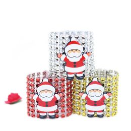 Christmas Napkin Rings Santa Claus Diamond Party Napkin Holders Banquet Dinner Christmas Table Decoration Xmas Mesh Drill Napkin Ring