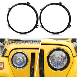 Round Headlight Bezel Headlamp Mount Bracket Rings For Jeep Wrangler TJ 97-06 Iron 2pc Exterior Accessories