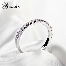 Simple & Fashion Single Row Female 925 Silver Filled Wedding Jewellery Round White Diamond Birthstone Rings For Women