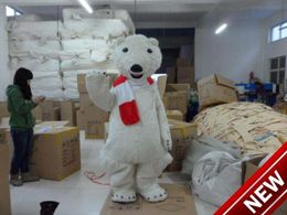 Professional custom red scarf Polar Bear Mascot Costume cartoon white bear character Clothes Halloween festival Party Fancy Dress