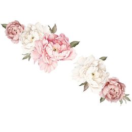 40x60cm Decals Mural Art Floral Pattern Home Decor Mirror Surface Romantic PVC Living Room Wall Sticker Bedroom DIY Peony Flower