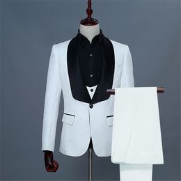 Hot Selling Groomsmen Shawl Black Lapel Groom Tuxedos One Button Men Suits Wedding/Prom/Dinner Best Man Blazer ( Jacket+Pants+Tie+Vest )K162