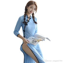 Chinese Classical Cheongsam Student's Dress Retro Collar See Through Role Play Women Sexy Nightwear Sleepwear Sexy Lingerie