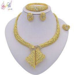 simple gold necklace sets design Canada - Yulaili New Style Elegant Simple Design Fashion Gold-color Crystal Round Necklace Bracelet Earrings Ring Jewelry Sets for Women