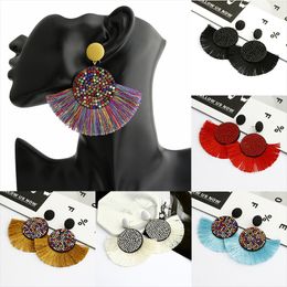 Women crystal Fan shaped Tassel Dangle Earrings For Ladies vintage Ethnic Bohemian Long Big fringe Statement Drop Earring Boho Jewe