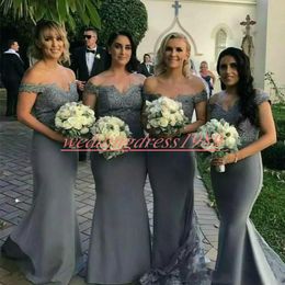 Chiffon Lace Mermaid Bridesmaid Dresses Off Shoulder Juniors African Evening Formal Maid Of Honor Dress Party Gowns Prom Wedding Guest Wear