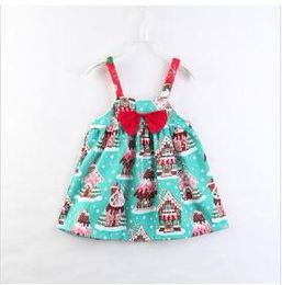 Kids Girls Christmas Dresses 4 Design Bow Tie Santa Claus Moose Printed Sling Lace Dress Kids Designer Girls Party Peform Costume 2-7T