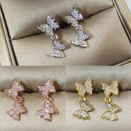 Stud 2019 New Arrival Luxury Jewellery 925 Sterling Silver Rose Gold Fill Pave 5A White Clear Cubic Zirconia Butterfly Women Earring for Lovers G230602