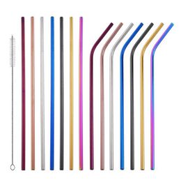 colorful Drinking Straw Stainless Steel Straight Bent Reusable Straws Juice Milk Party Bar Straw 215*6mm KKA6432N