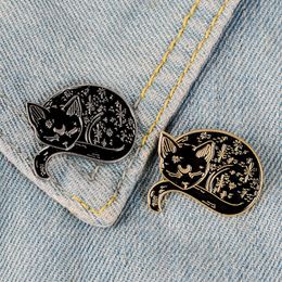 Gold Silver Enamel Pin Sleeping Cats Badge Brooch Bag Clothes Lapel pin Dark Gothic Punk Animal Jewellery Gift for Cat fans Kids