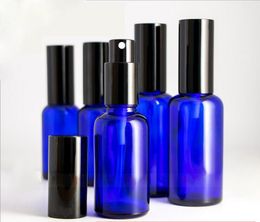 Wholesale 2019 10ml 15ml 20ml 30ml 50ml 100ml Blue Glass Spray Bottles Refillable Perfume Glass Bottle With Black Perfume Atomizer