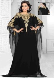 New Long Arabic Crystal Beaded Islamic Clothing for Women Abaya in Dubai Kaftan Muslim Jewel Neck Evening Dresses Party Prom Gowns 314