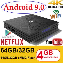 Android 9.0 TV Box T9 4GB RAM 32GB/64GB Rockchip RK3318 1080P H.265 4K Google Player Mağazası TVBOX
