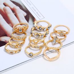 Fashion-Europe and the United States new jewelry ring 14 pieces set creative retro-set diamond drop ring set