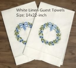 Set of 12 Home Textiles Handkerchief White Linen Hemstitch Tea Towel Cloth Guest Hand Dish Kitchen Bathroom Towels 14"x22"embroidery Floral