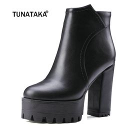 Damen Stiefel Block Absatz Knöchel Stiefel Zipper Plattform Short Fashion Frau Winter Black Braun Grau Wein Kleid Großhandel Wastyx Frauen Plateau Chunky High Heel Overknee Stiefel Seitenreißverschluss Winter Warm Oberschenkel Stiefel Mode Frau Schuhe Braun