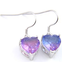 Wholesale Luckyshine10 Pair Fashion Earrings for Women Love Heart Pink Bi colored Tourmaline Silver Zircon Dangle Earrings