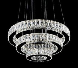 Modern LED stainless steel K9 crystal pendant lamp 3 rings 2 rings For Living Room Dining Room Bedroom Retail MYY