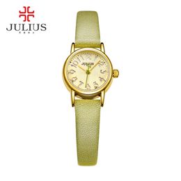 Julius Fashion Ladies Watches Leather Strap Candy Color Hollow Dial Special For Young Relojes Mujer Bayan Kol Saati JA-912