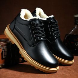 Hot Sale-Plus Size Warm Mens Winter Boots Winter Non-slip Solid Waterproof Mens Flat Snow Boots Lace Up Round Toe