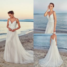 Eddy k 2019 Wedding Dresses Spaghetti Backless Lace Bridal Gowns vestido de novia Sweep Train A Line Wedding Dress Cheap