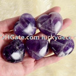 20Pcs Amethyst Heart, Natural Purple Amethyst Crystal Heart Pocket Stone, Polished Smooth Puffy Heart Rock, Rare Semiprecious Gemstone Heart