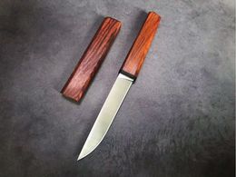 Small katana Survival Straight Knife VG10 Drop Point Satin Blade Rosewood Handle Fixed Blades Knives With Wood Sheath