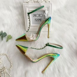 donne di modo di trasporto libero pompe sexy lady serpente verde tstarppy caviglia slingback point toe sposa scarpe da sposa tacchi alti 12 cm 10 cm sottile