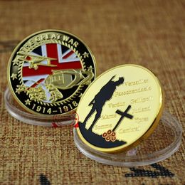 DHL Free Shipping,The Great War 1914-1918 Gold Plated Commemorative Challeng Coin & Acrylic Case