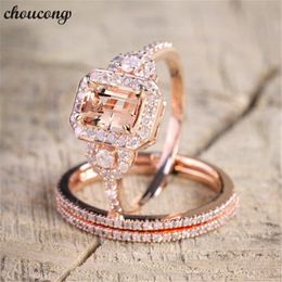 choucong Handmade 3-in-1 ring set Diamond Rose Gold Filled Engagement Wedding Band Rings for women men Fashion Jewellery
