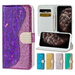 Laser Bling Glitter Wallet Phone Case for iPhone 11 Pro X XR XS Max Samsung Galaxy Note 10 Double Cards Slots Flip Cover