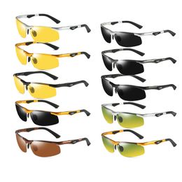Night Vision Sunglasses Polarised Yellow Lens Anti-Glare Aluminium Magnesium Frame Glasses Driving Goggles For Men Women