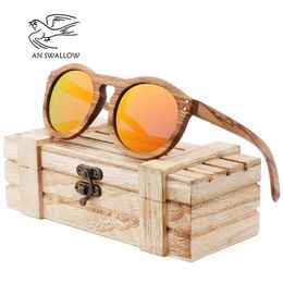 2018 Zebra Holz Retro-Stil Männer und Frauen Sonnenbrille runden Wirbel Form Rahmen UV400 gelbe Linse Oculos Gafas Y200619