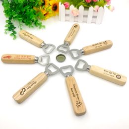 50PCS Personalised Wood Bottle Opener Wedding Favours Custom Printing Name&Date Wooden Beer Openers Kitchen Party Giveaways