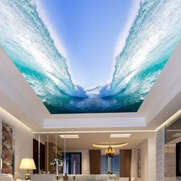 Custom Any Size 3D Wall Mural Wallpaper Seawater Huge Waves Bedroom Living Room Sky Suspended Ceiling Decor Painting Wallpaper